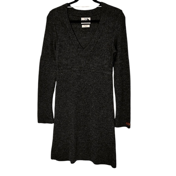 The North Face V-Neck Alpaca Wool Knit Saguaro Sweater Dress- Grey- Size XS - Picture 3 of 12